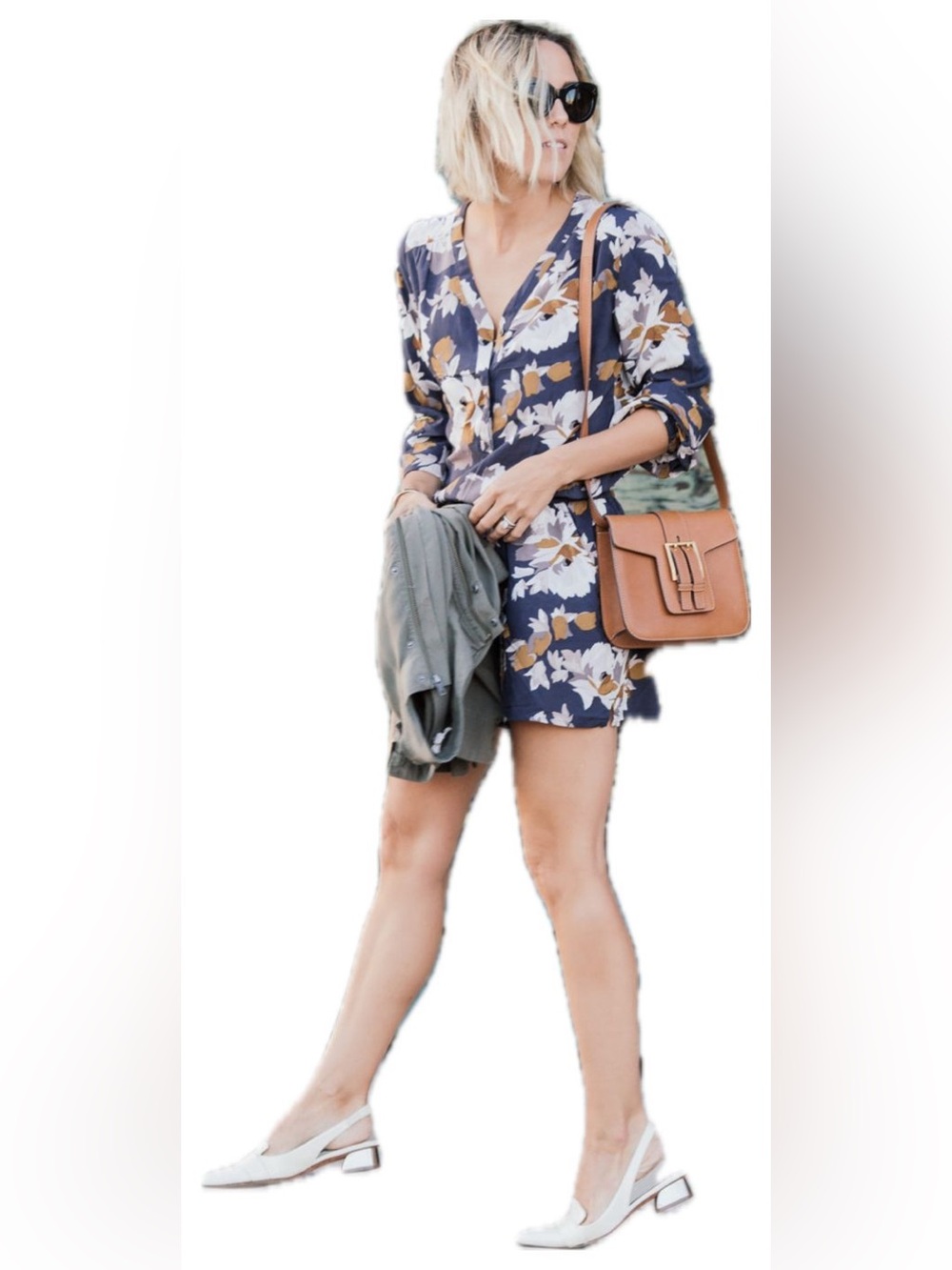 Old Navy Tall Floral Navy V-Neck Romper with Drawstring Waist size Tall M